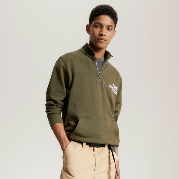 Tommy Jeans Regular Entry Graphic Half-Zip Sweater Donker Groen