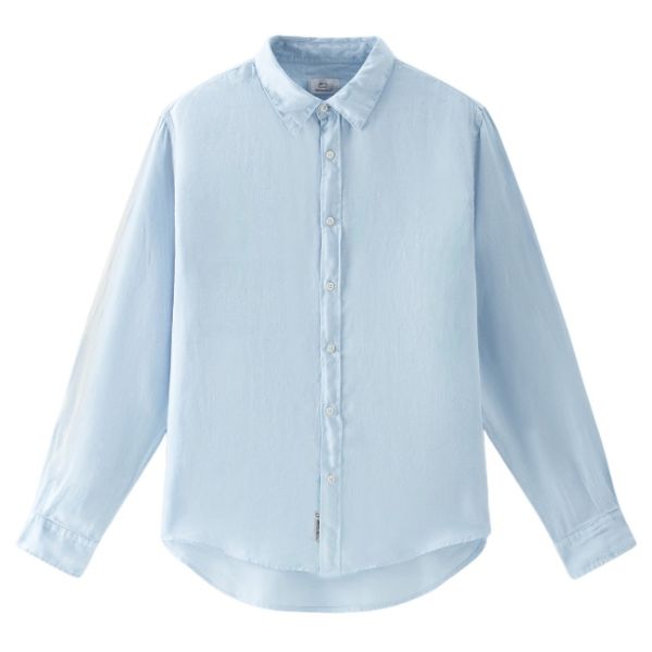 Woolrich Linen Overhemd Licht Blauw