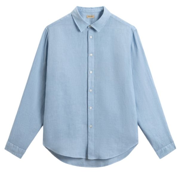 Woolrich Linen Overhemd Licht Blauw