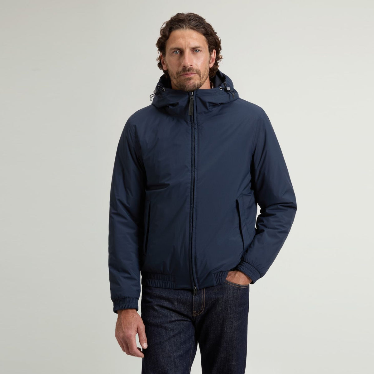 Woolrich Micro Ripstop hættejakke navy